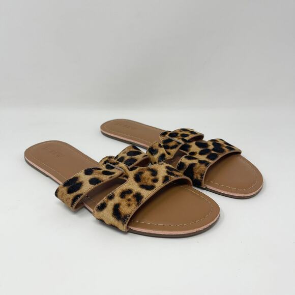J. Crew Calf Hair Leopard Beachside Slide Sandals Womens 9 Flat Classic Animal - Picture 1 of 7
